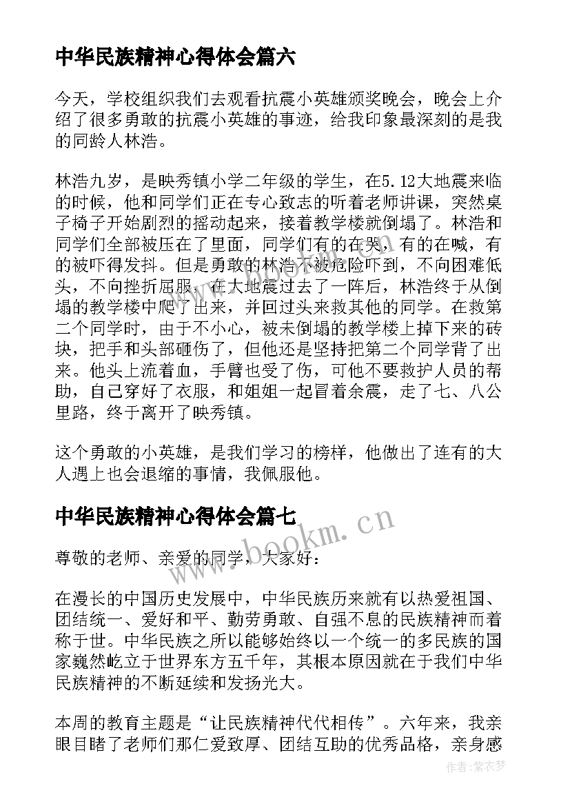 最新中华民族精神心得体会(大全8篇)