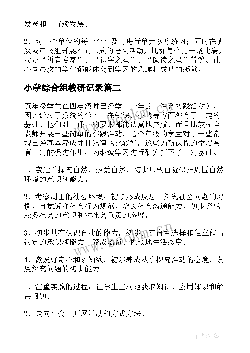 最新小学综合组教研记录 小学综合组教研组工作计划(精选8篇)