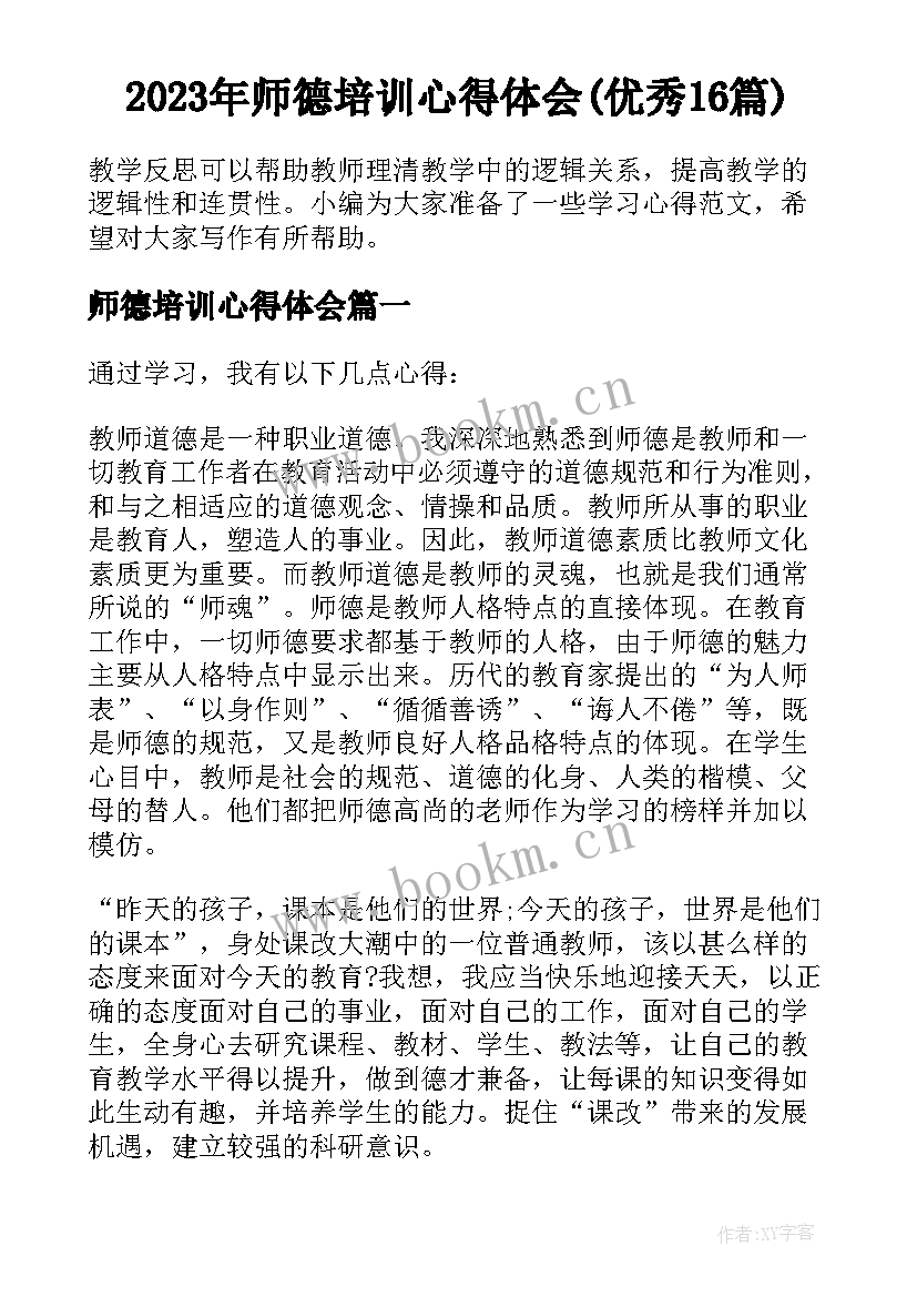 2023年师德培训心得体会(优秀16篇)