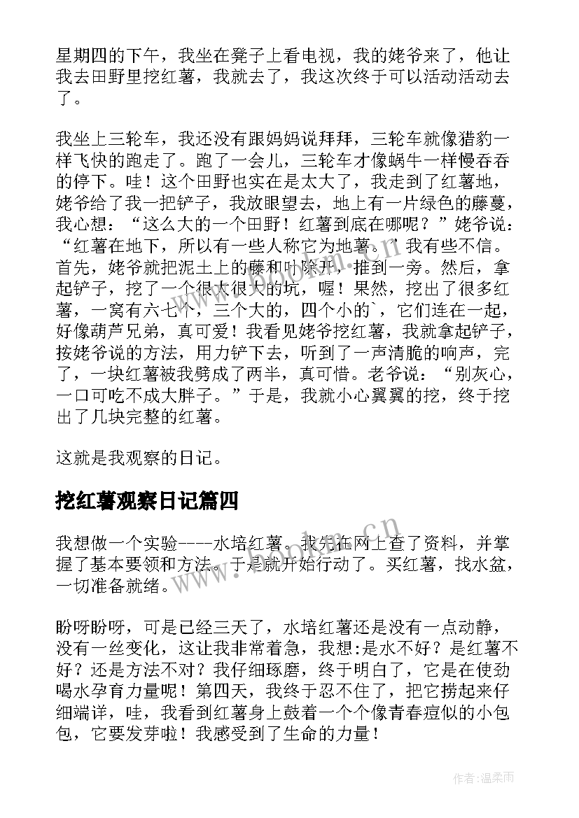 2023年挖红薯观察日记(通用8篇)