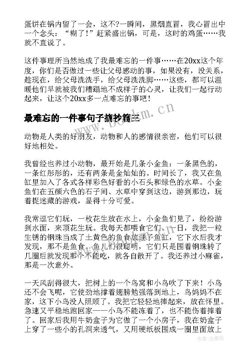 2023年最难忘的一件事句子摘抄(优秀9篇)