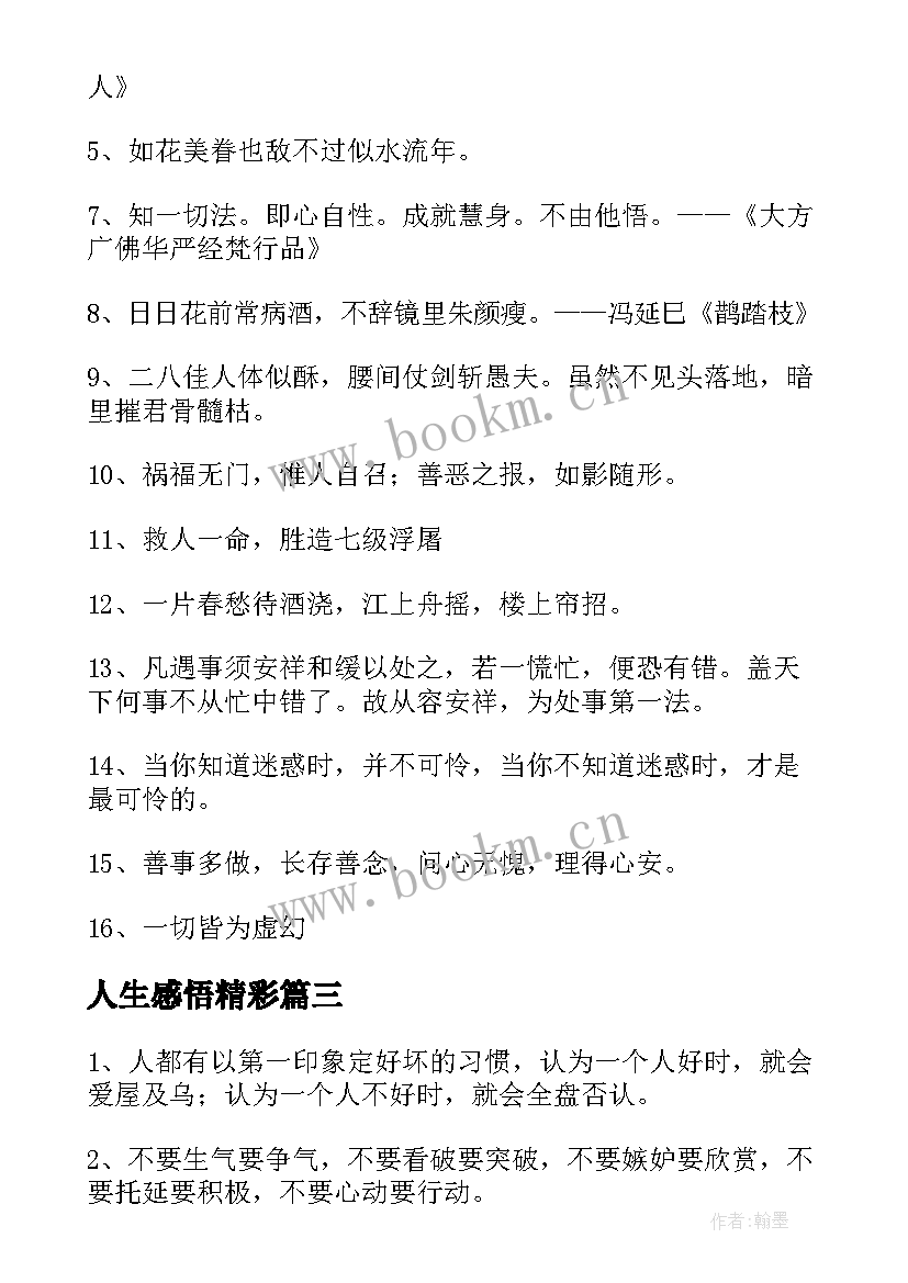 最新人生感悟精彩(模板11篇)