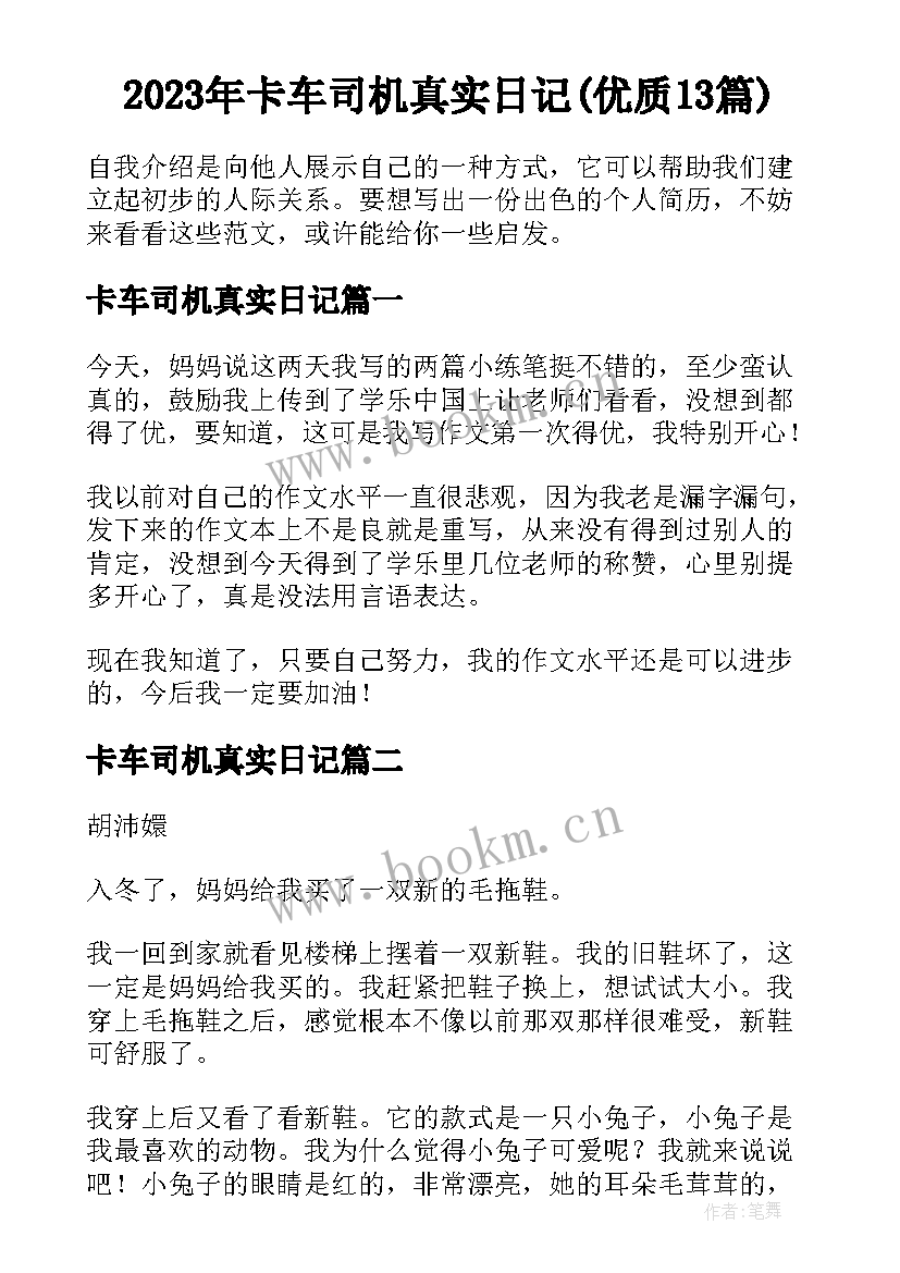 2023年卡车司机真实日记(优质13篇)