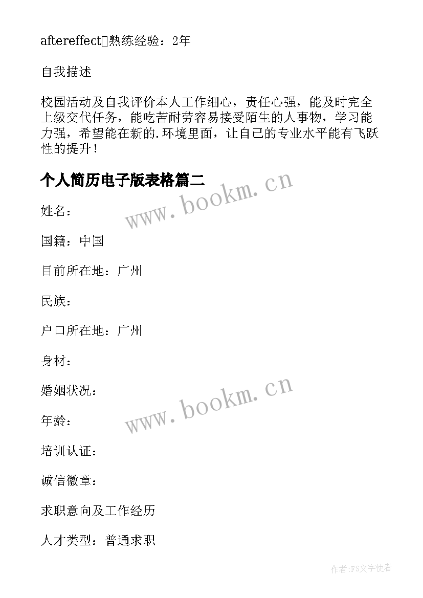 2023年个人简历电子版表格 电子版个人简历(汇总8篇)