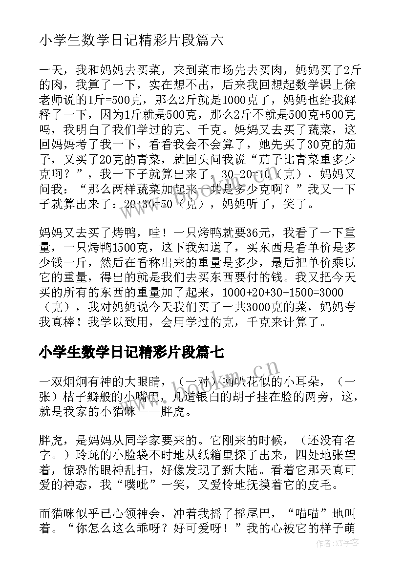 2023年小学生数学日记精彩片段(实用8篇)