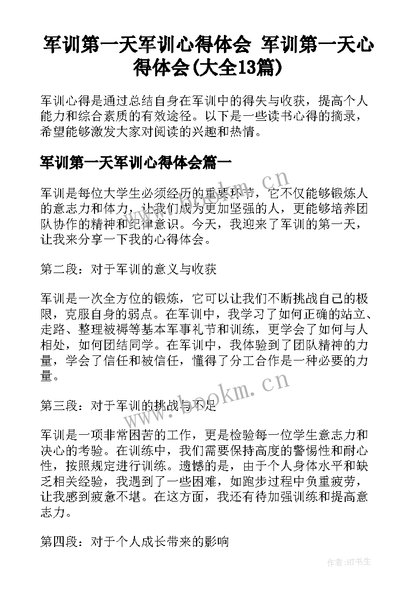 军训第一天军训心得体会 军训第一天心得体会(大全13篇)