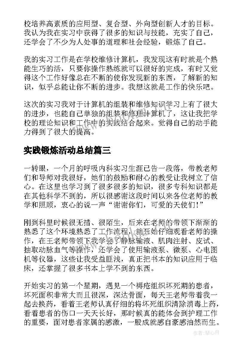 2023年实践锻炼活动总结(大全8篇)