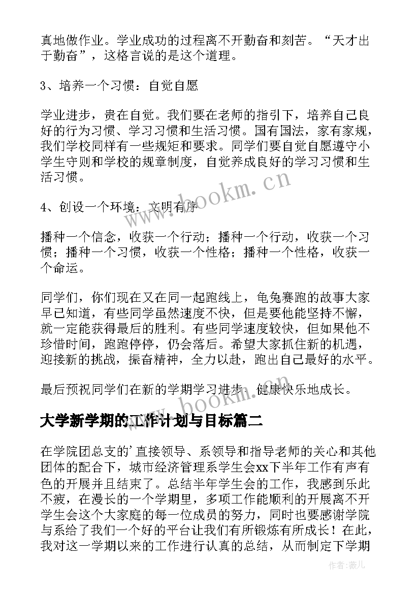 2023年大学新学期的工作计划与目标(模板9篇)