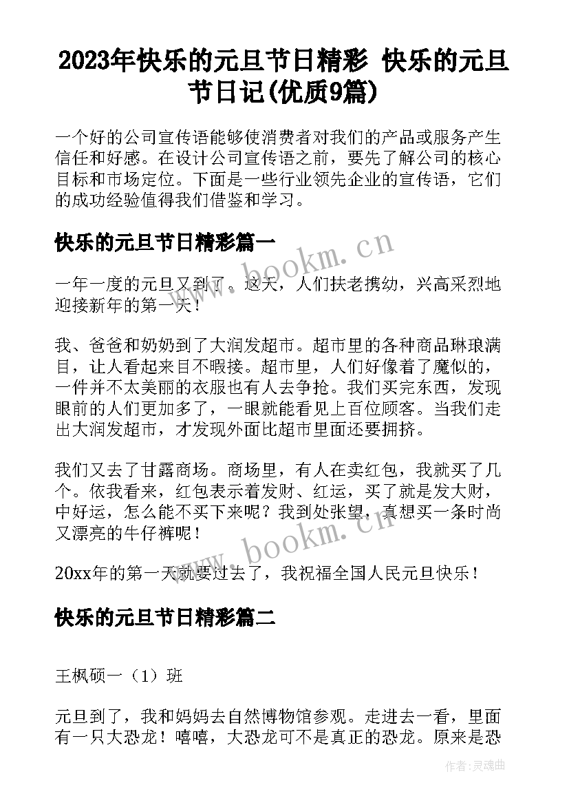 2023年快乐的元旦节日精彩 快乐的元旦节日记(优质9篇)