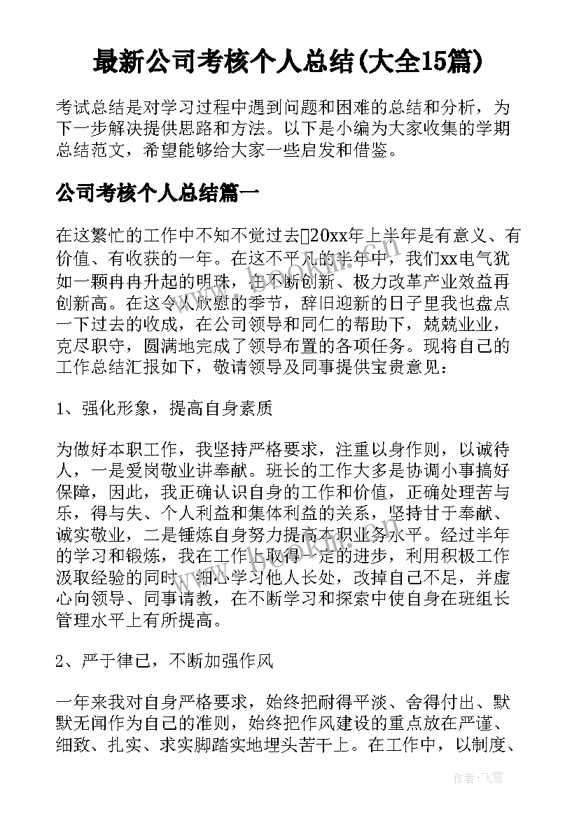 最新公司考核个人总结(大全15篇)