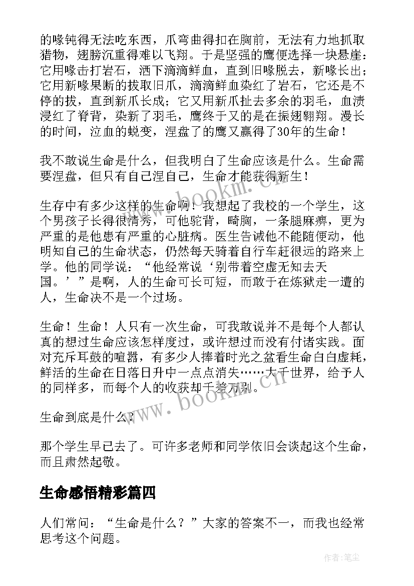 最新生命感悟精彩(精选8篇)