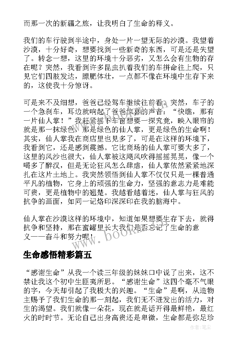 最新生命感悟精彩(精选8篇)