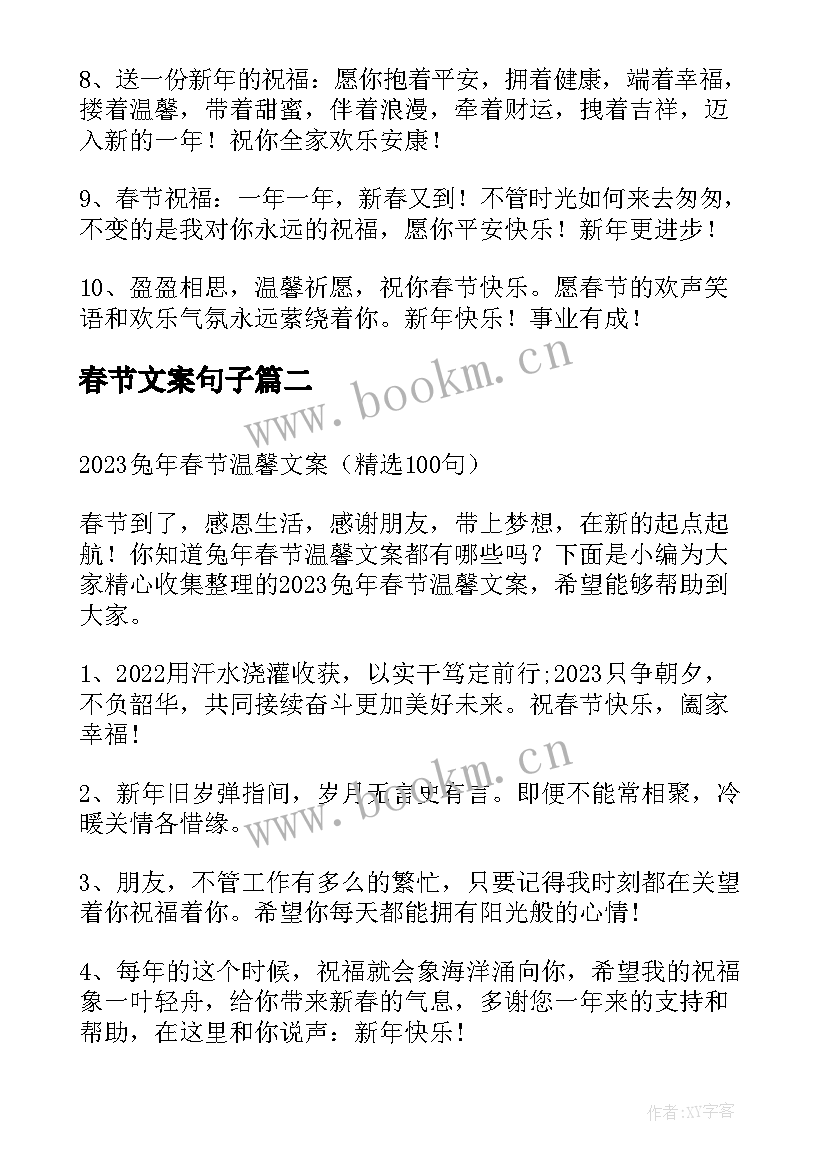 2023年春节文案句子 兔年春节的唯美文案(优秀17篇)