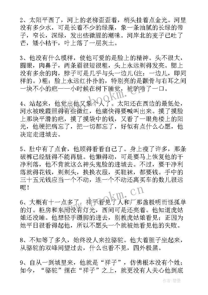 骆驼祥子好词好句摘抄第一章 骆驼祥子的好词好句摘抄(精选15篇)