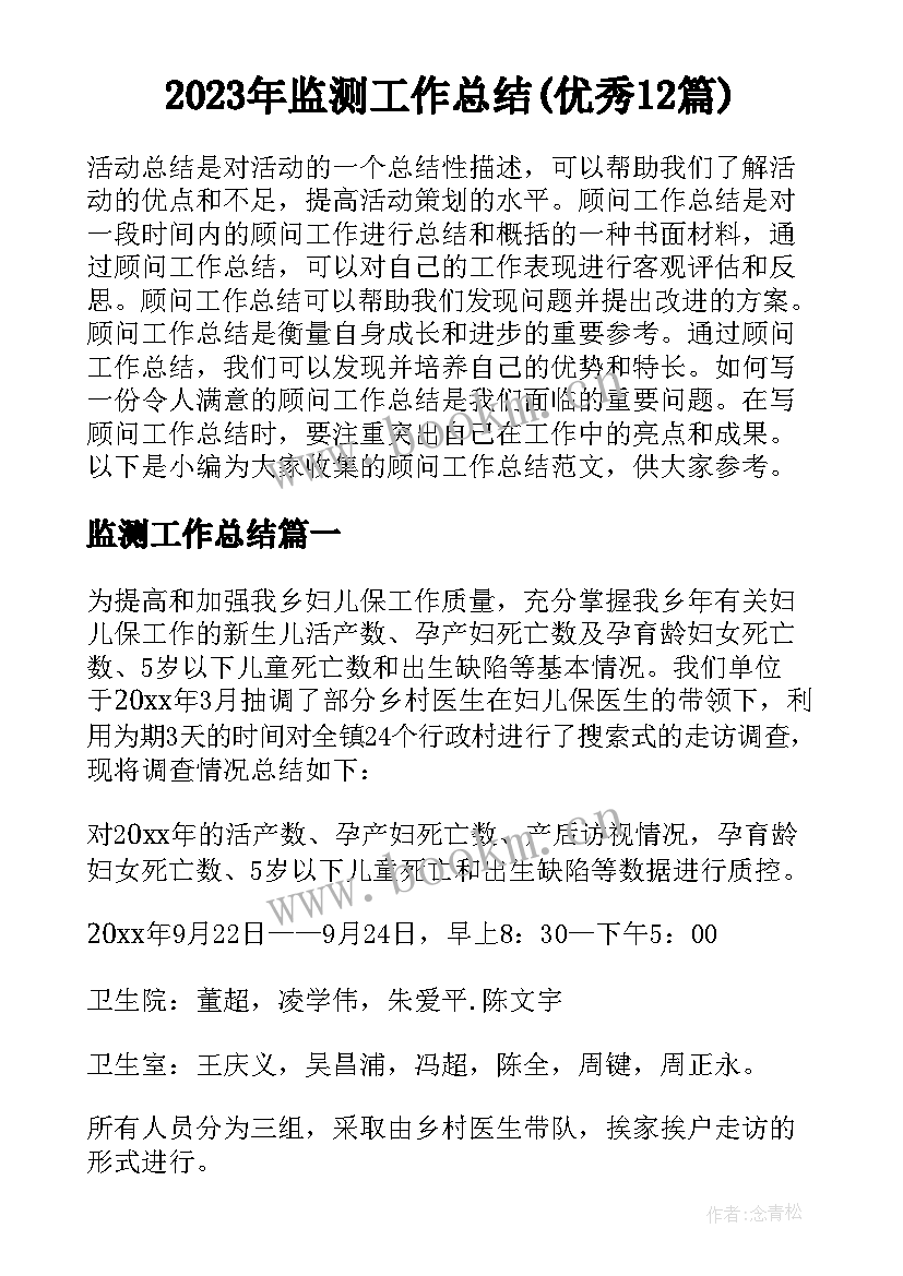 2023年监测工作总结(优秀12篇)