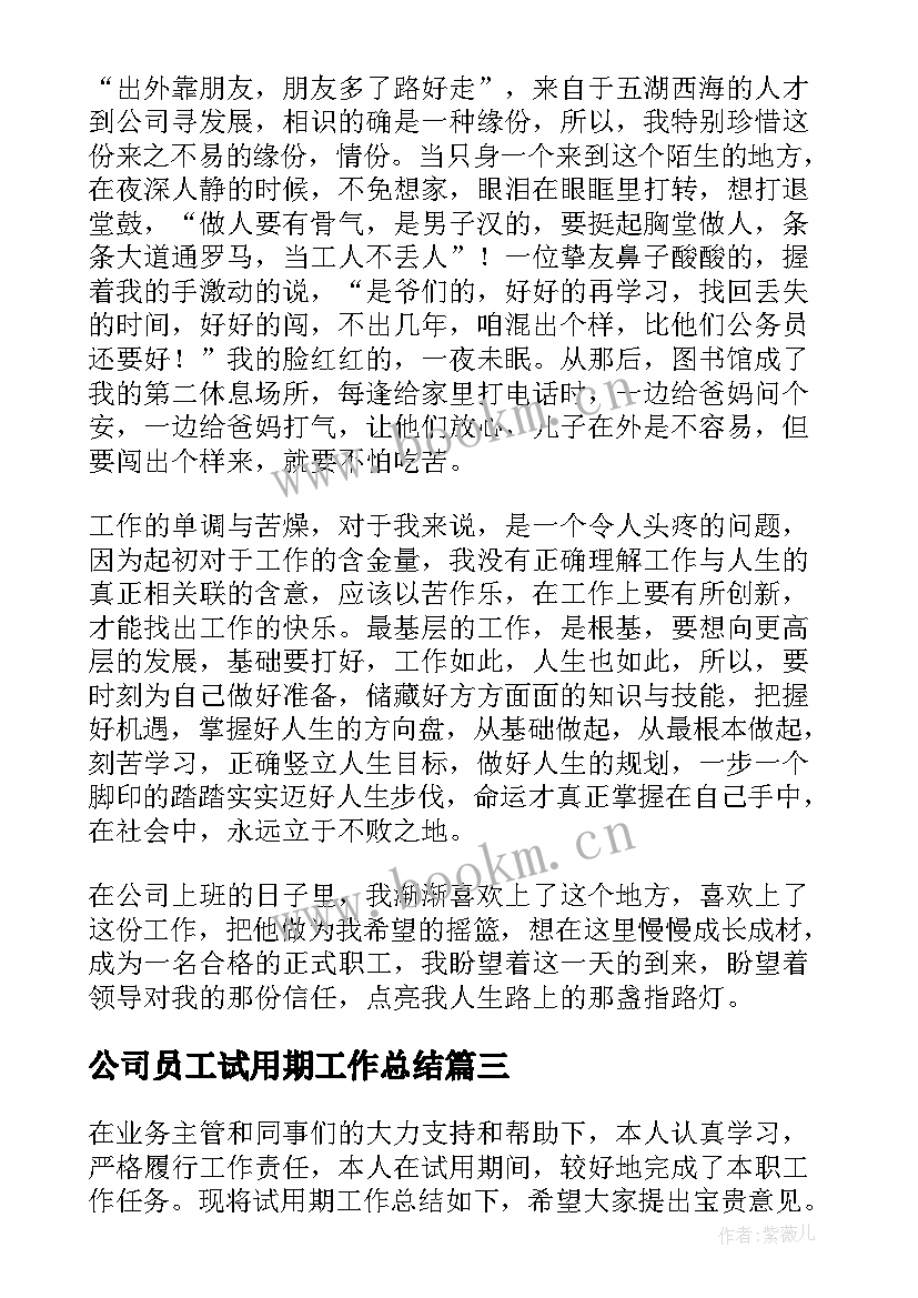 最新公司员工试用期工作总结(优秀11篇)