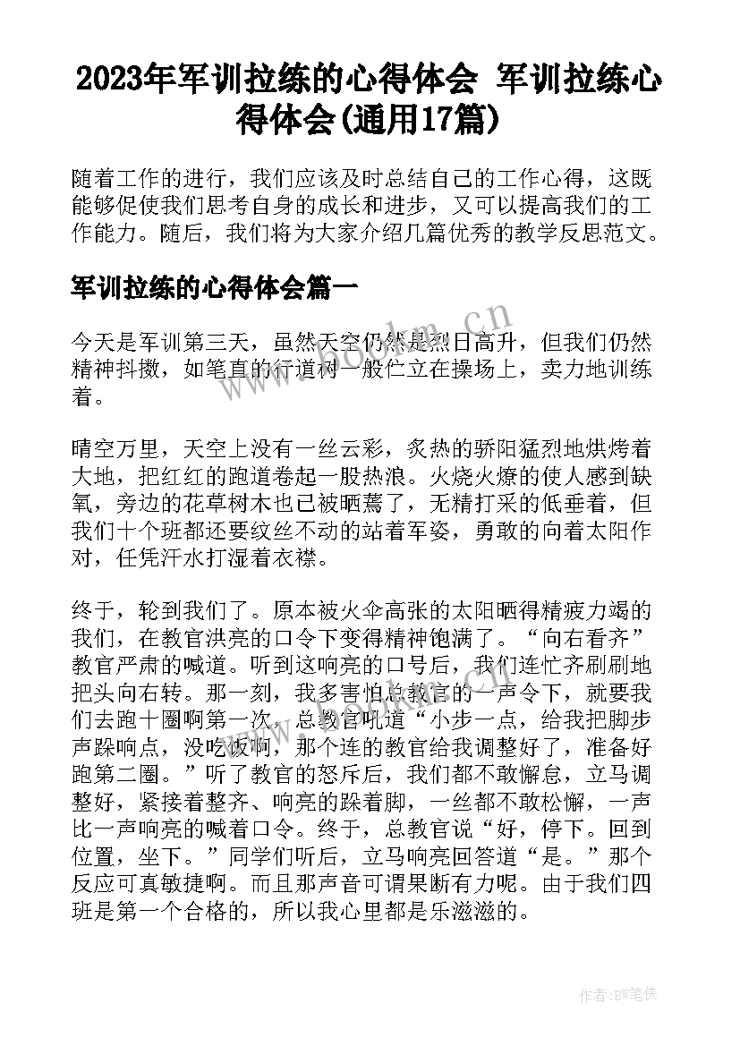 2023年军训拉练的心得体会 军训拉练心得体会(通用17篇)