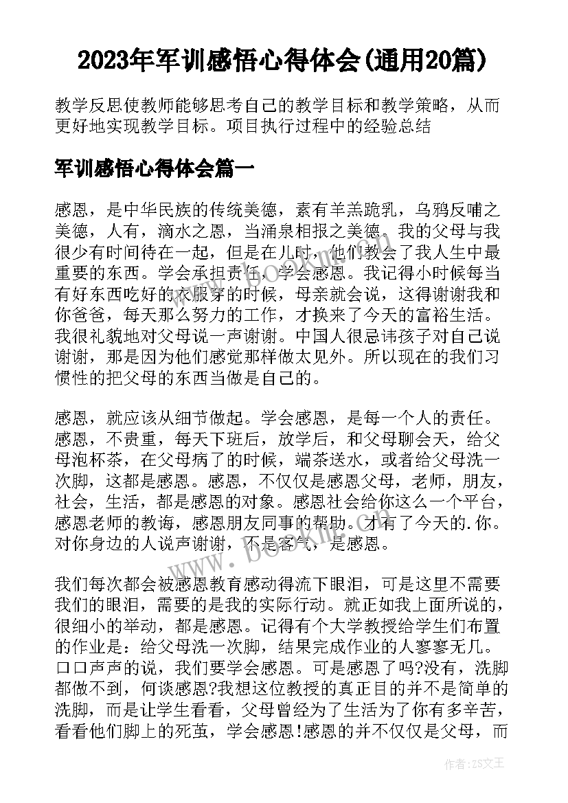 2023年军训感悟心得体会(通用20篇)