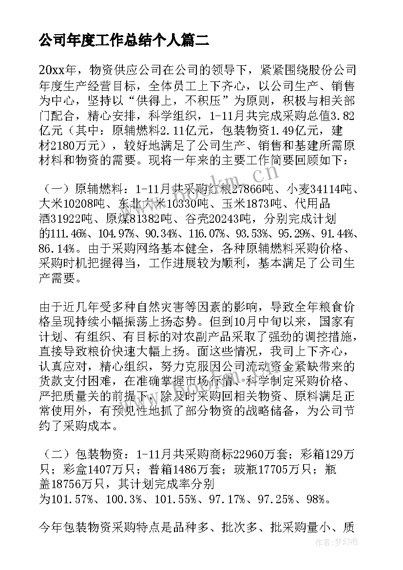 最新公司年度工作总结个人(优秀12篇)