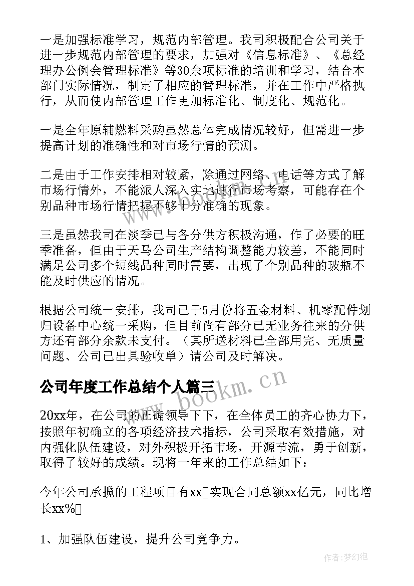 最新公司年度工作总结个人(优秀12篇)