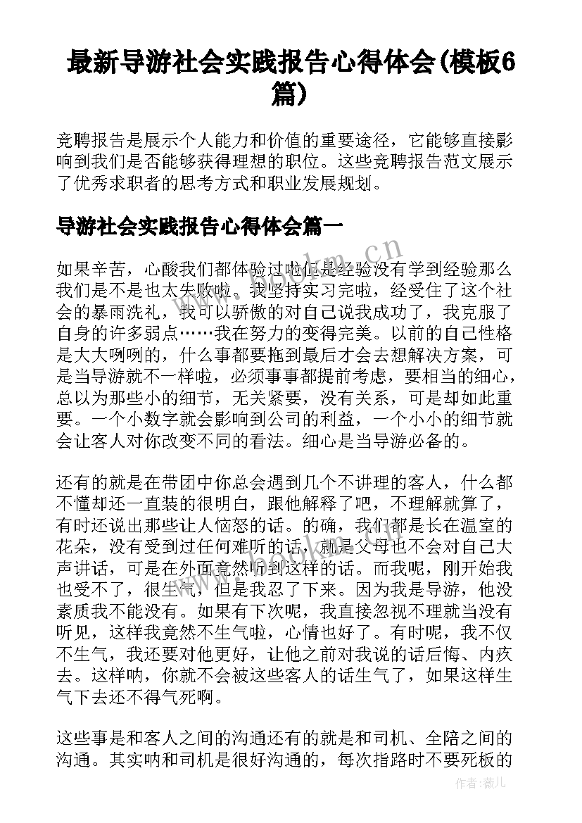 最新导游社会实践报告心得体会(模板6篇)