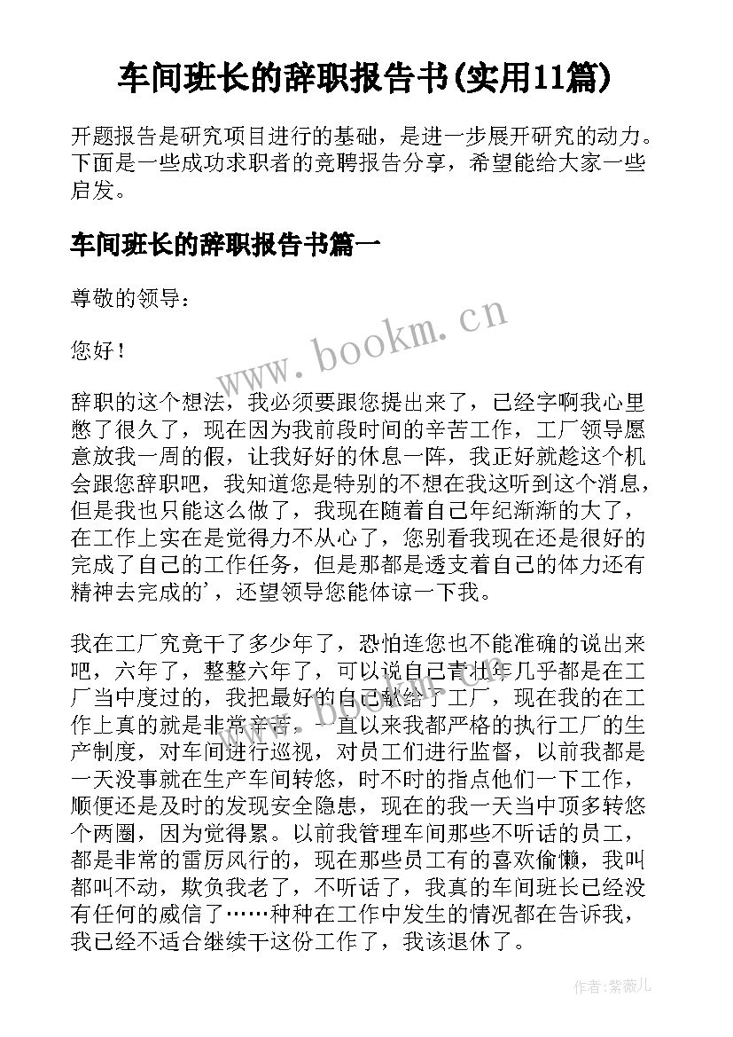 车间班长的辞职报告书(实用11篇)