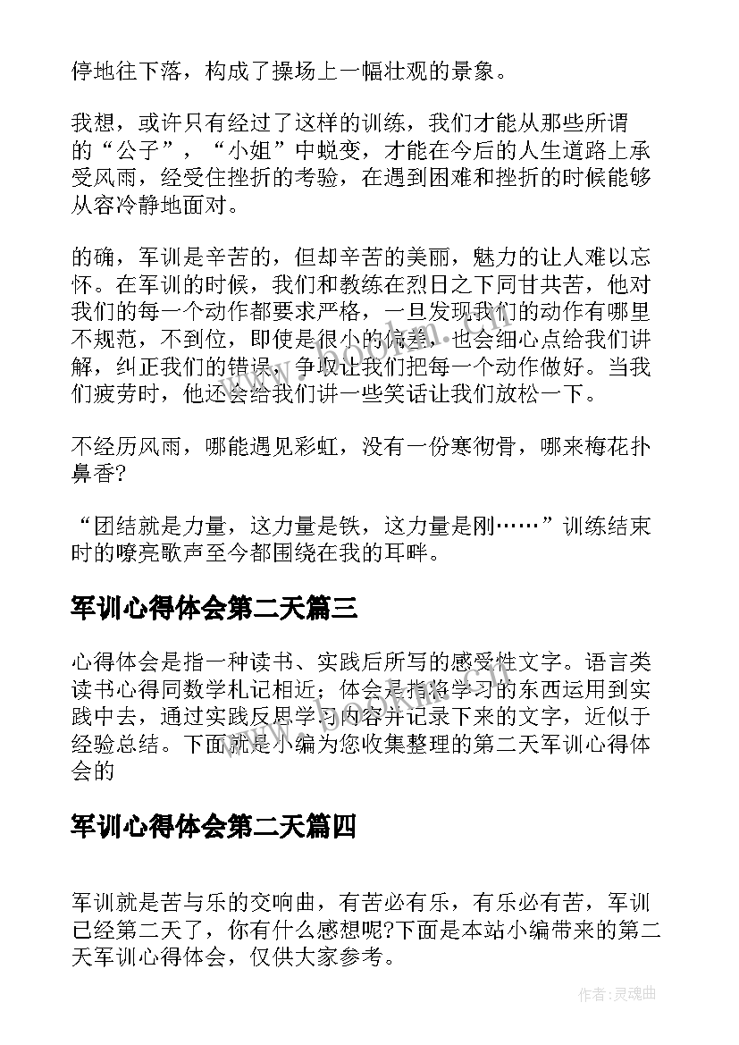 2023年军训心得体会第二天(优秀8篇)