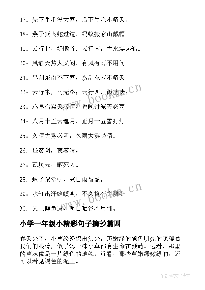 最新小学一年级小精彩句子摘抄 小学一年级日记精彩(精选17篇)