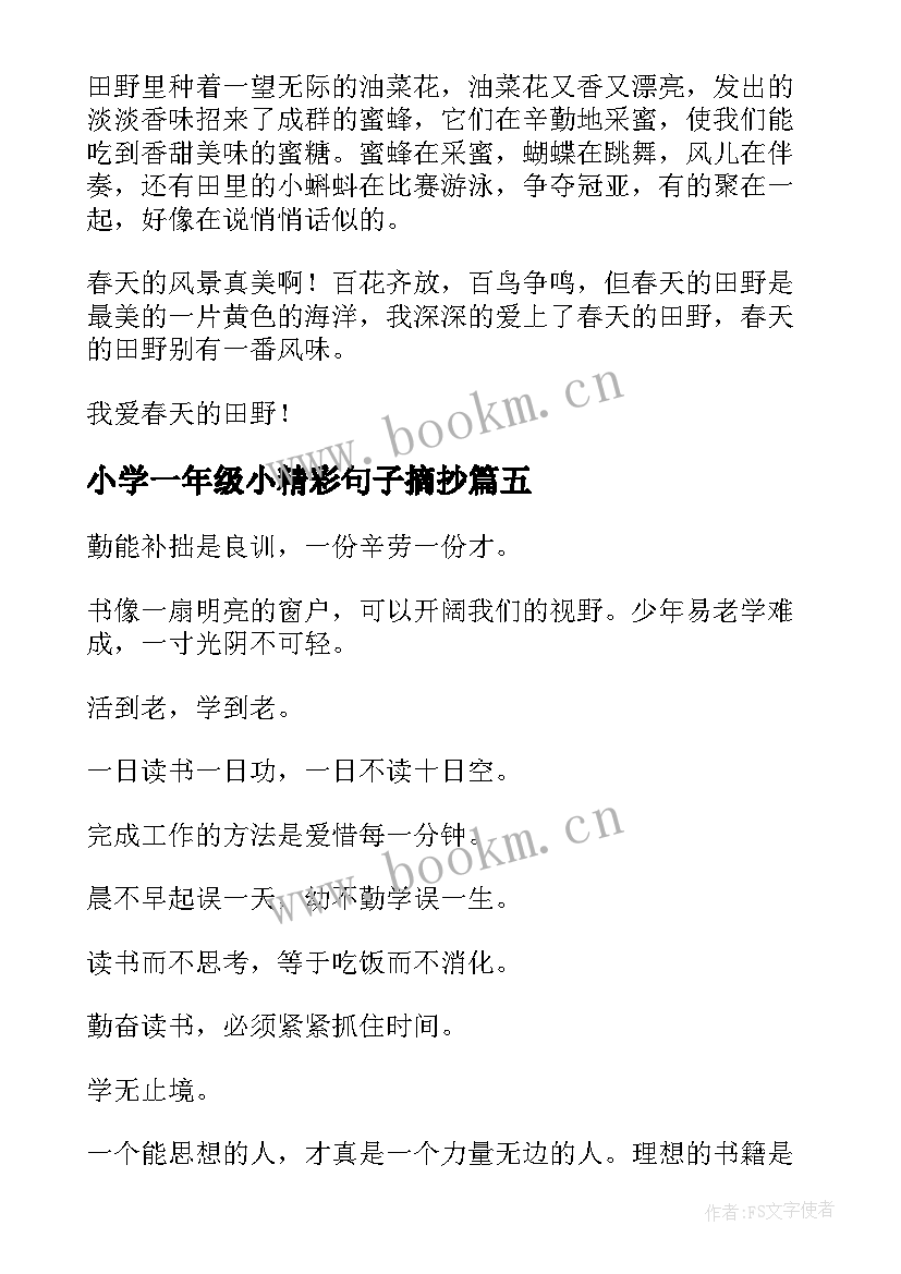 最新小学一年级小精彩句子摘抄 小学一年级日记精彩(精选17篇)