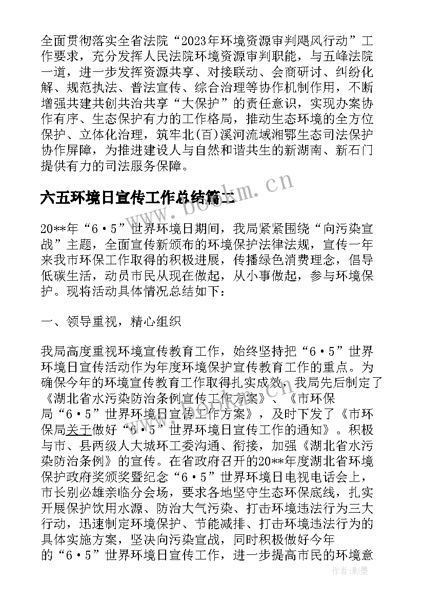 六五环境日宣传工作总结 六五世界环境日宣传活动总结(汇总8篇)