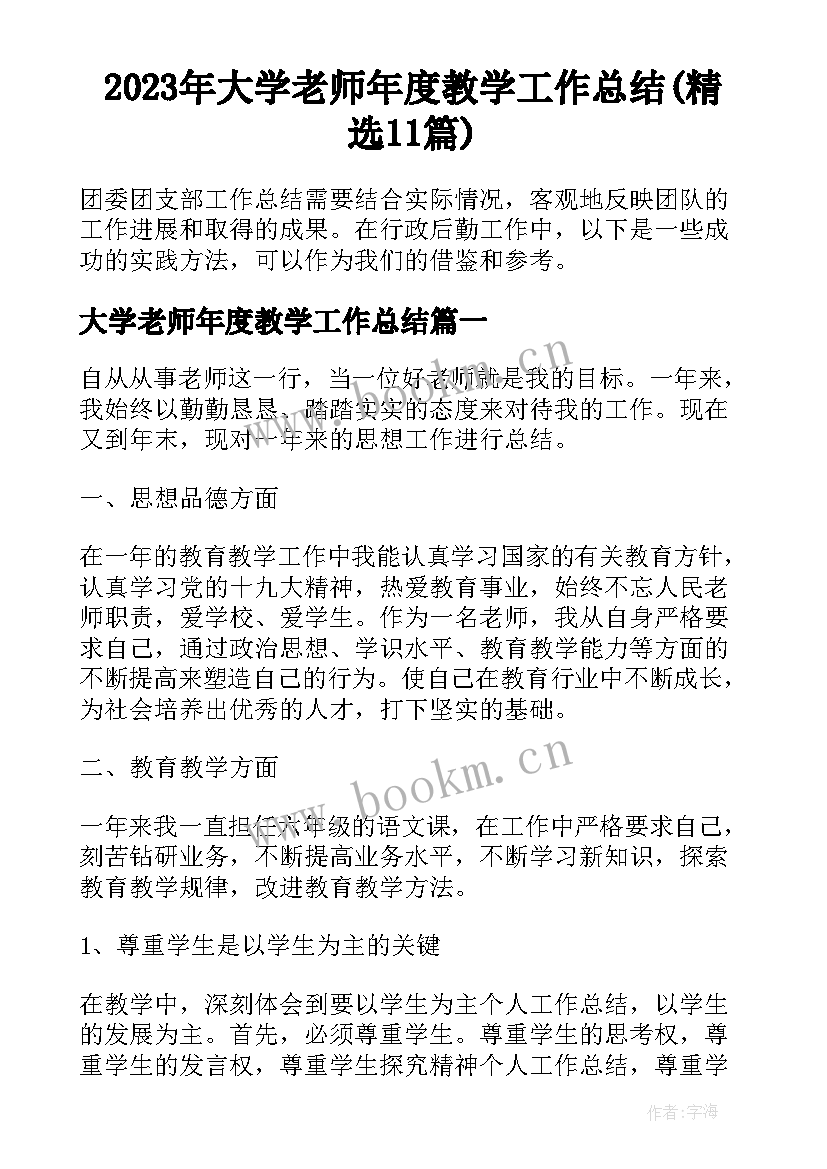 2023年大学老师年度教学工作总结(精选11篇)