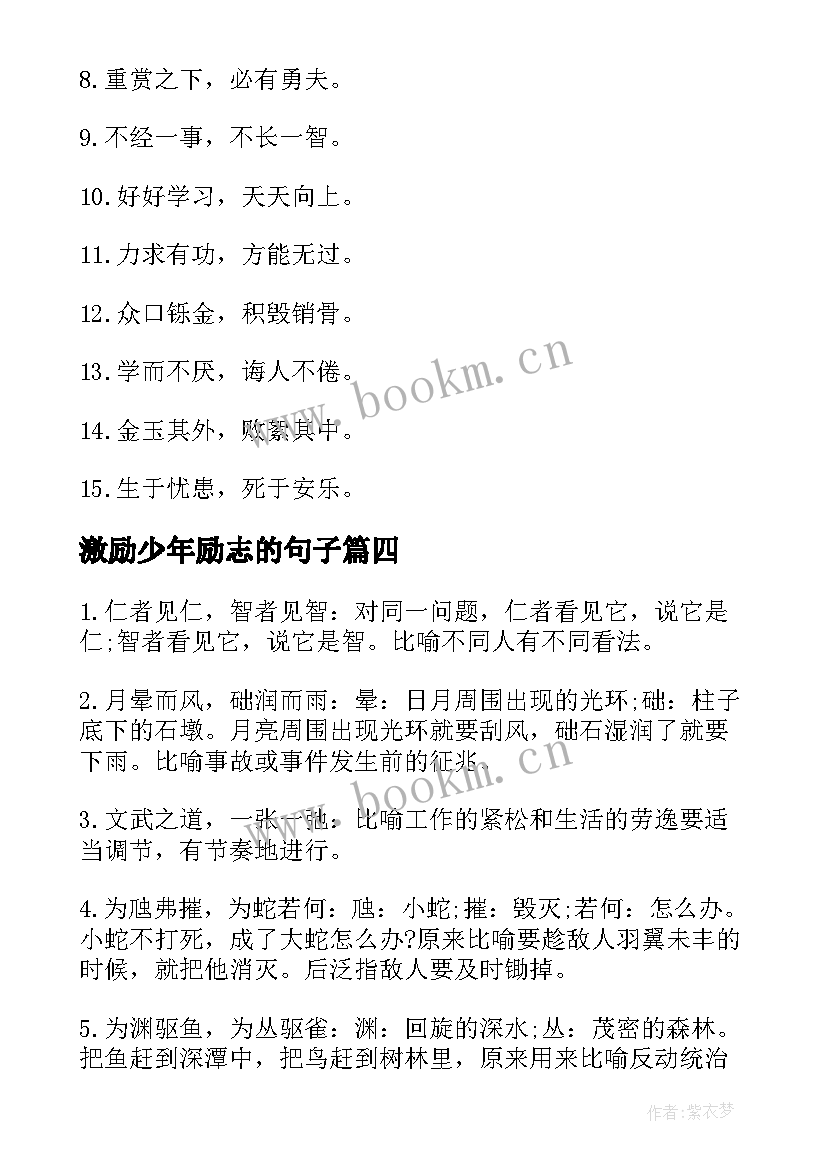 最新激励少年励志的句子 少年励志的唯美句子(通用8篇)