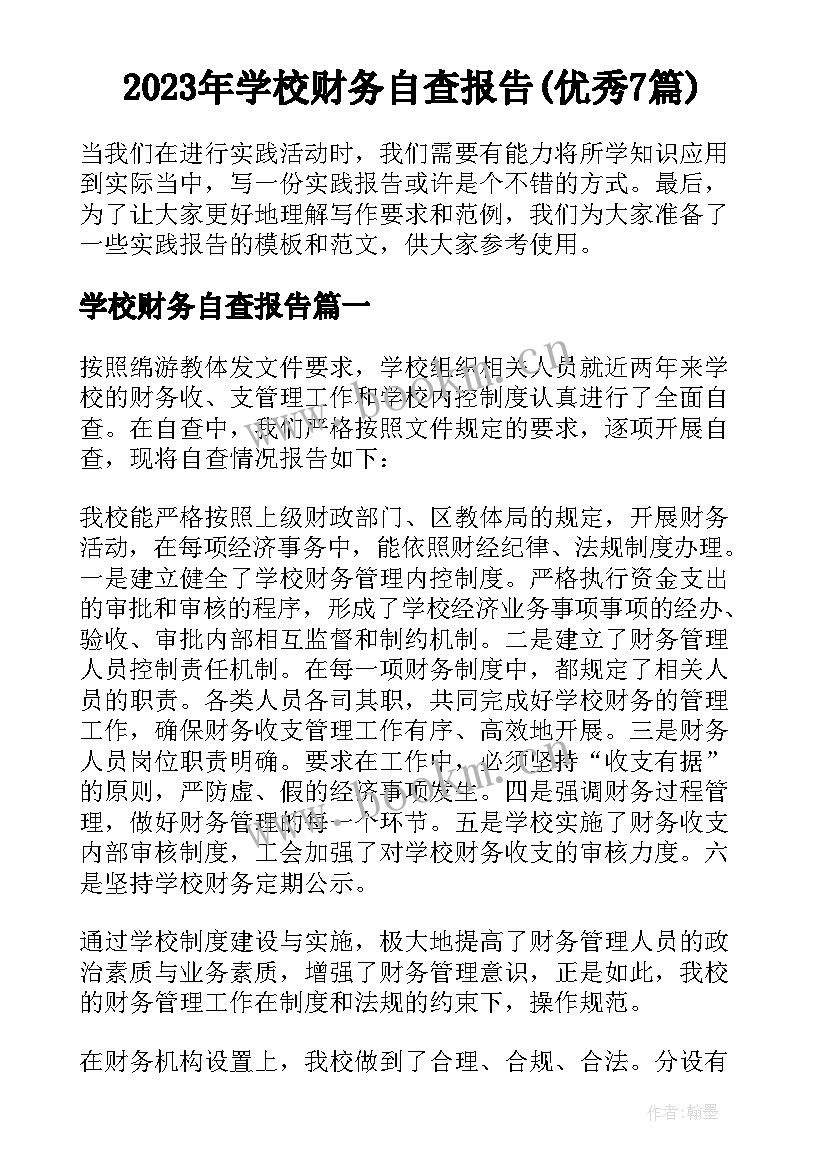 2023年学校财务自查报告(优秀7篇)