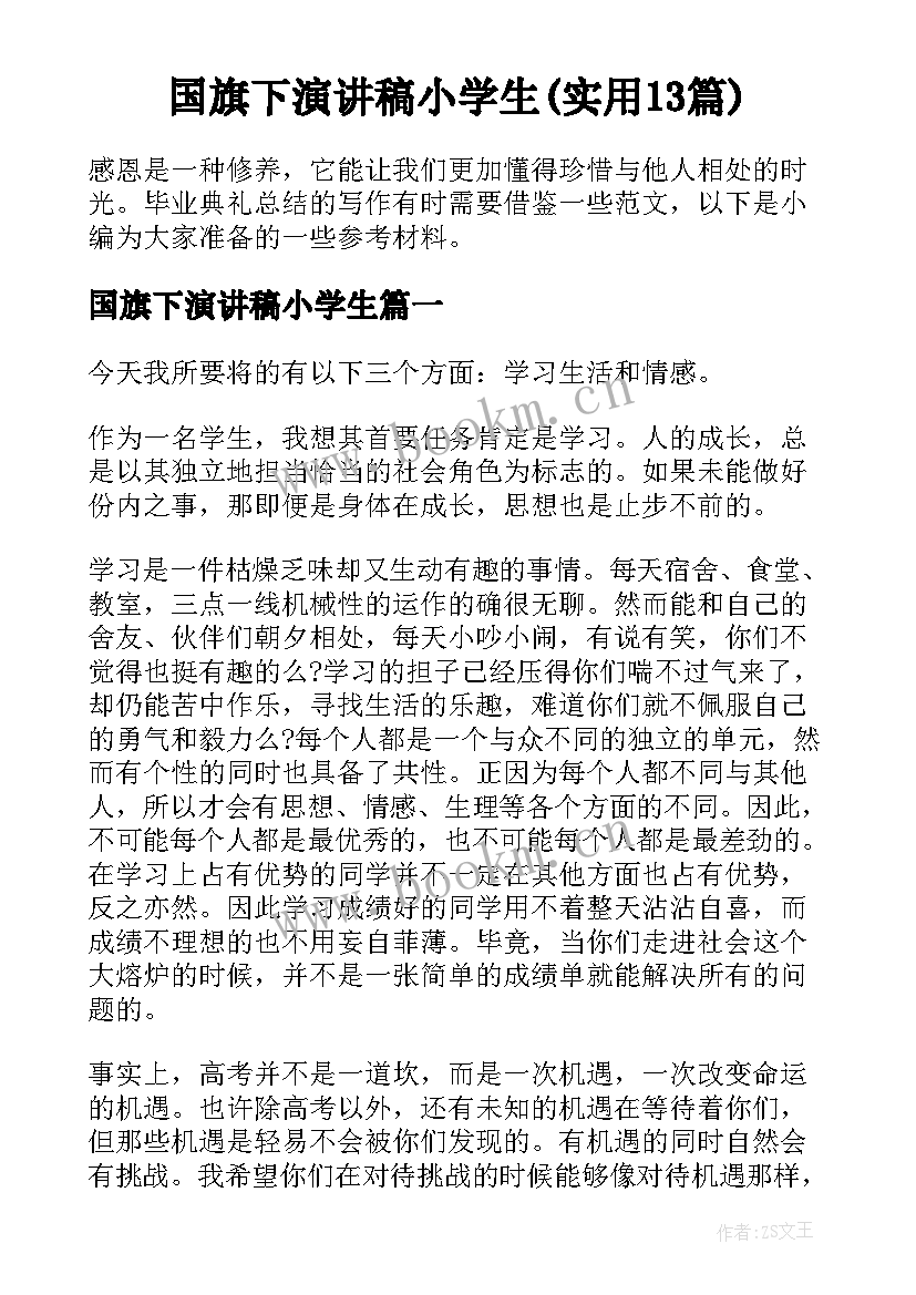 国旗下演讲稿小学生(实用13篇)