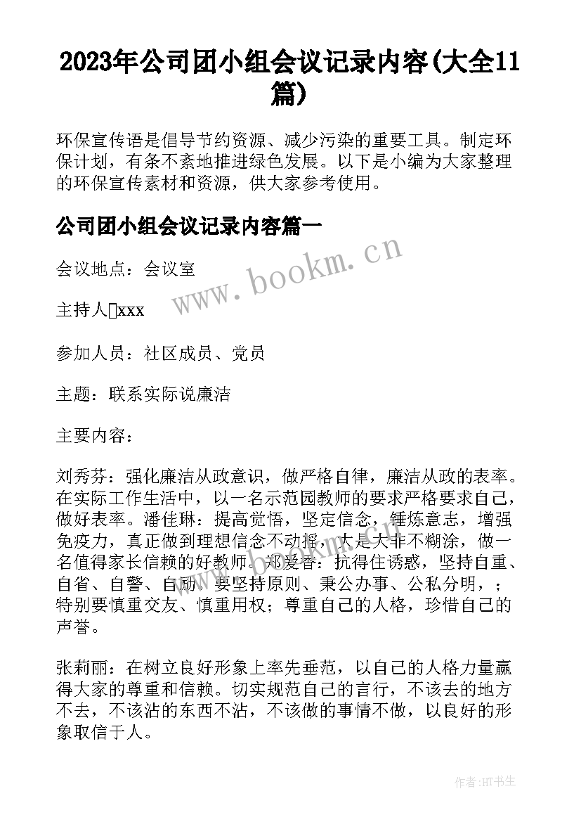 2023年公司团小组会议记录内容(大全11篇)