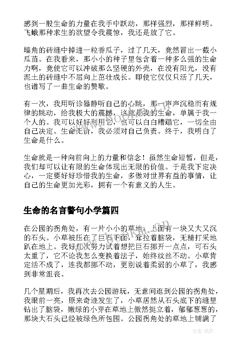 2023年生命的名言警句小学 生命生命小学生读书感悟(模板20篇)