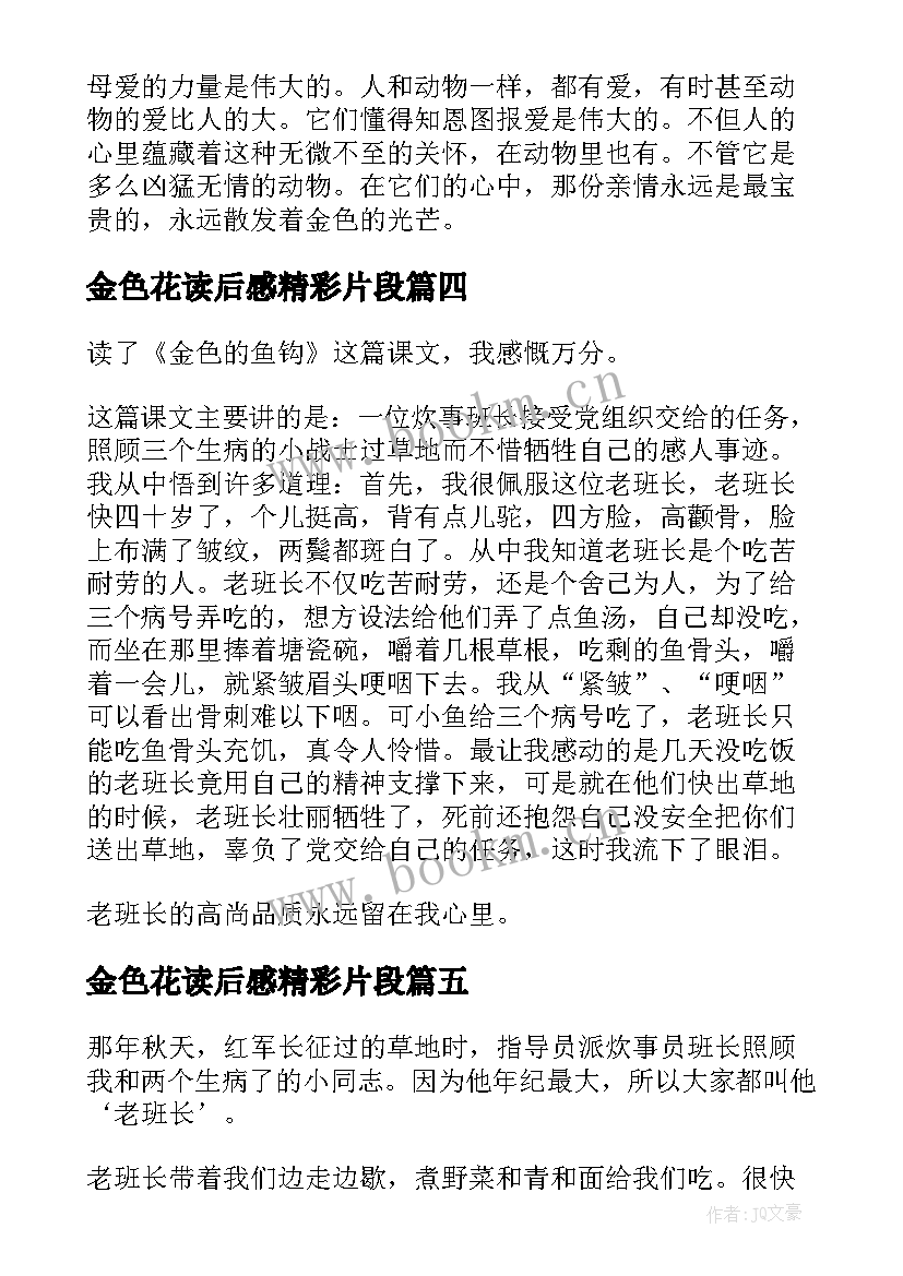 最新金色花读后感精彩片段 金色的脚印读后感精彩(模板8篇)