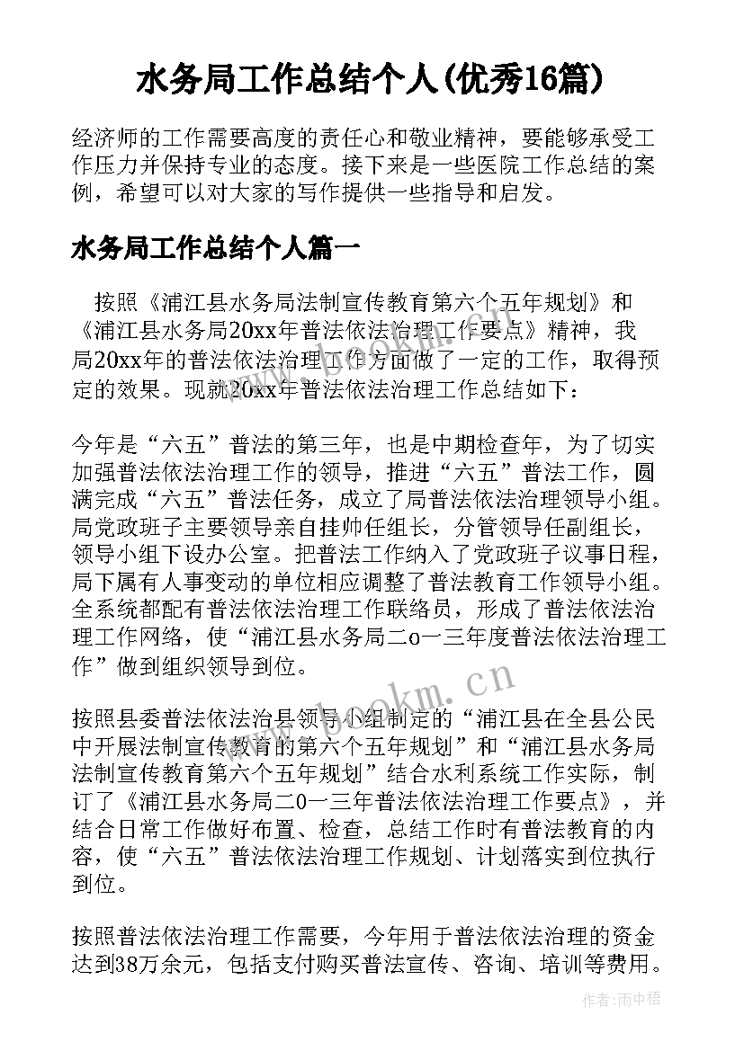 水务局工作总结个人(优秀16篇)