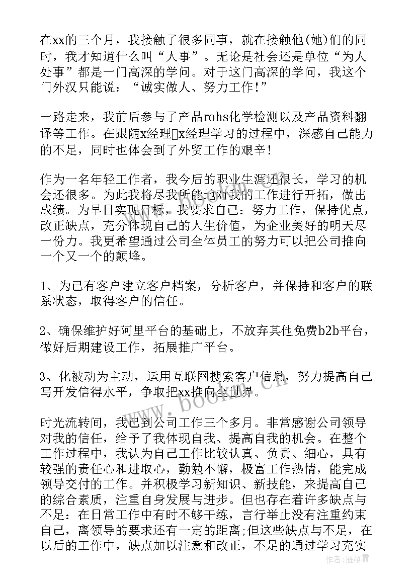 2023年销售员工试用期个人工作总结 销售员试用期个人工作总结(精选8篇)