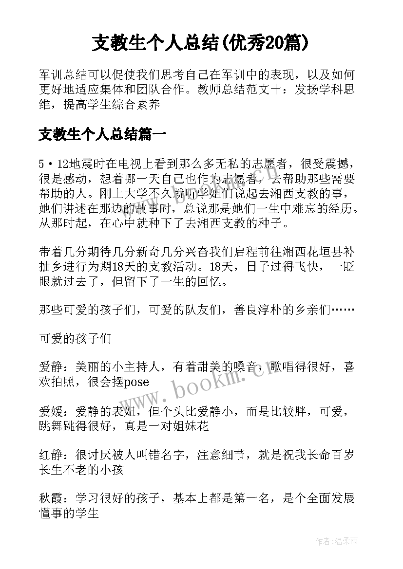 支教生个人总结(优秀20篇)