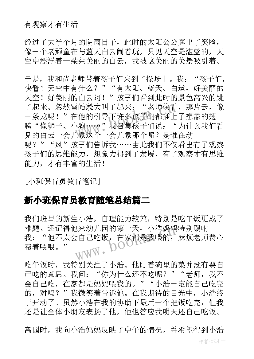 2023年新小班保育员教育随笔总结 保育员小班教育随笔(汇总8篇)