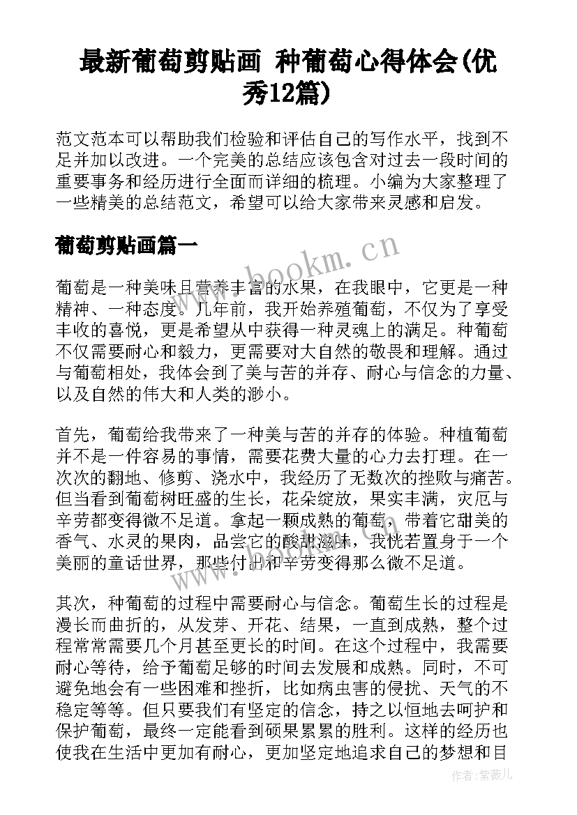 最新葡萄剪贴画 种葡萄心得体会(优秀12篇)