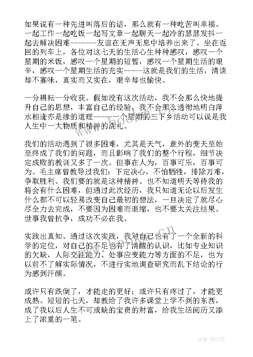 最新大学生暑期三下乡个人总结(模板11篇)