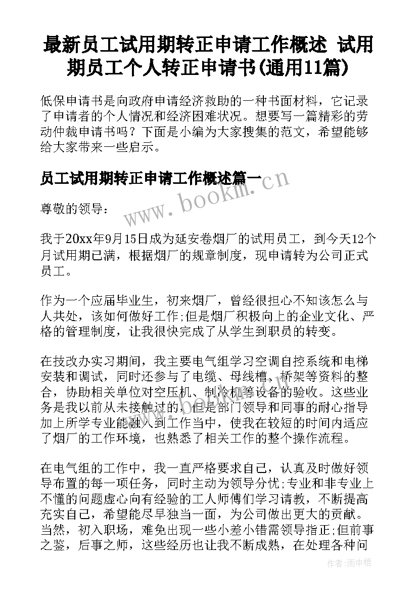 最新员工试用期转正申请工作概述 试用期员工个人转正申请书(通用11篇)