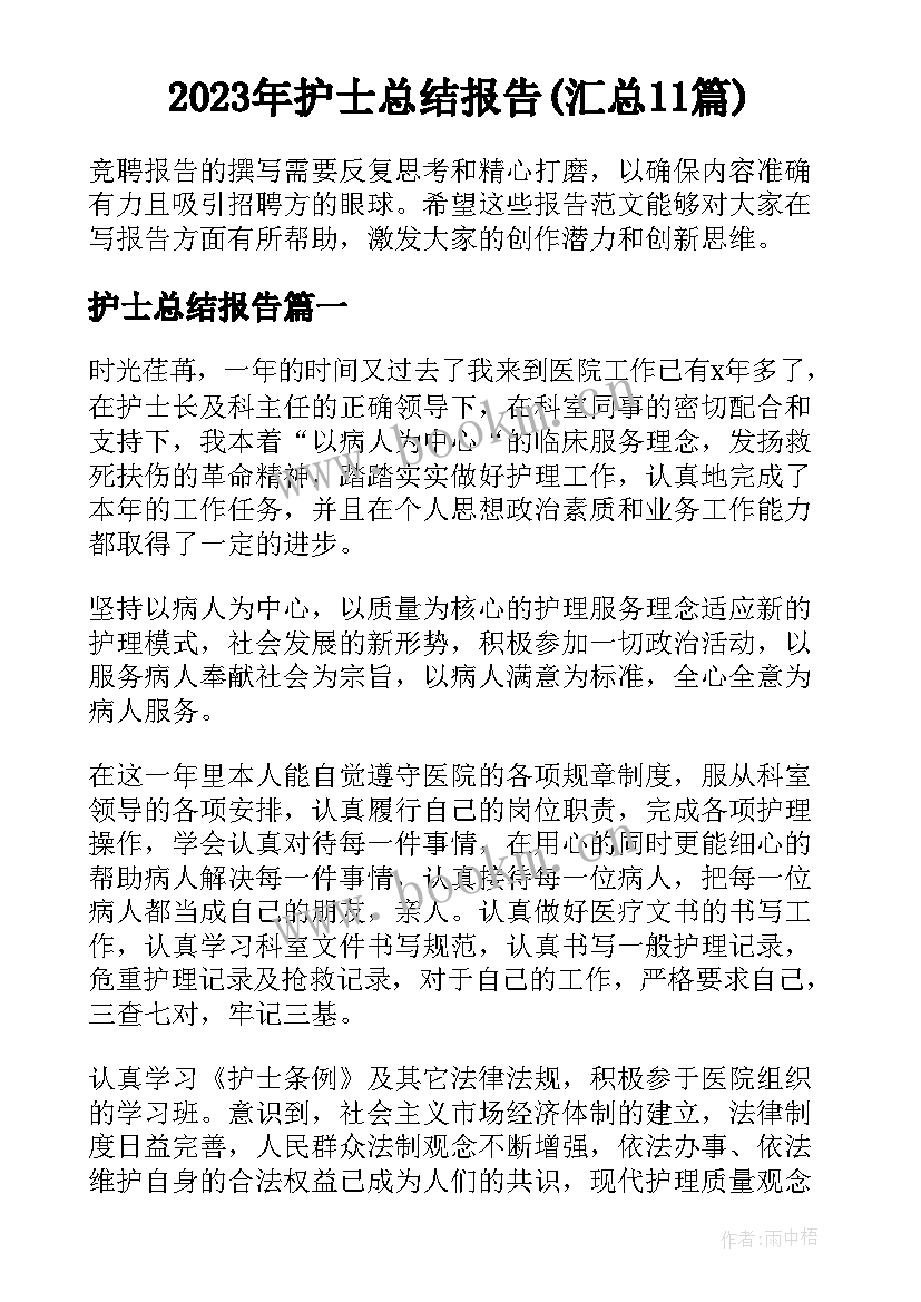 2023年护士总结报告(汇总11篇)