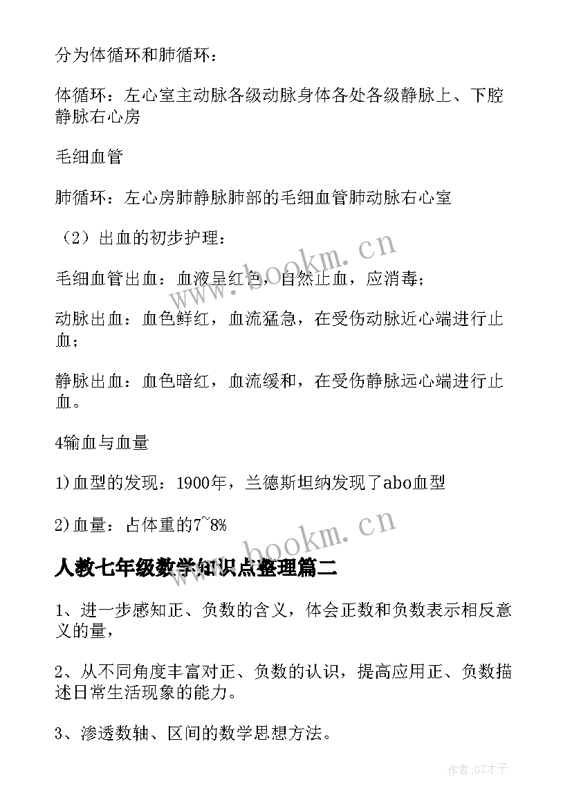 2023年人教七年级数学知识点整理 人教版七年级生物知识点归纳总结精彩(汇总6篇)