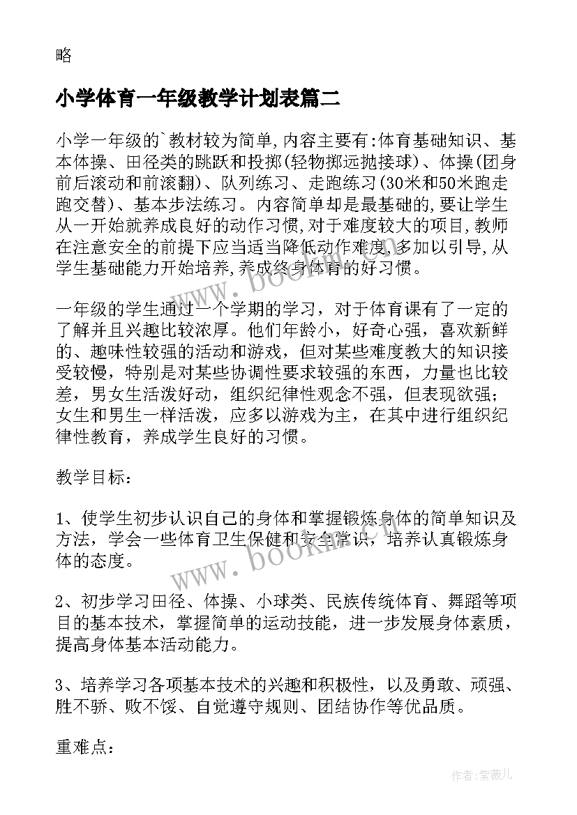 小学体育一年级教学计划表 小学一年级体育教学计划(优质20篇)