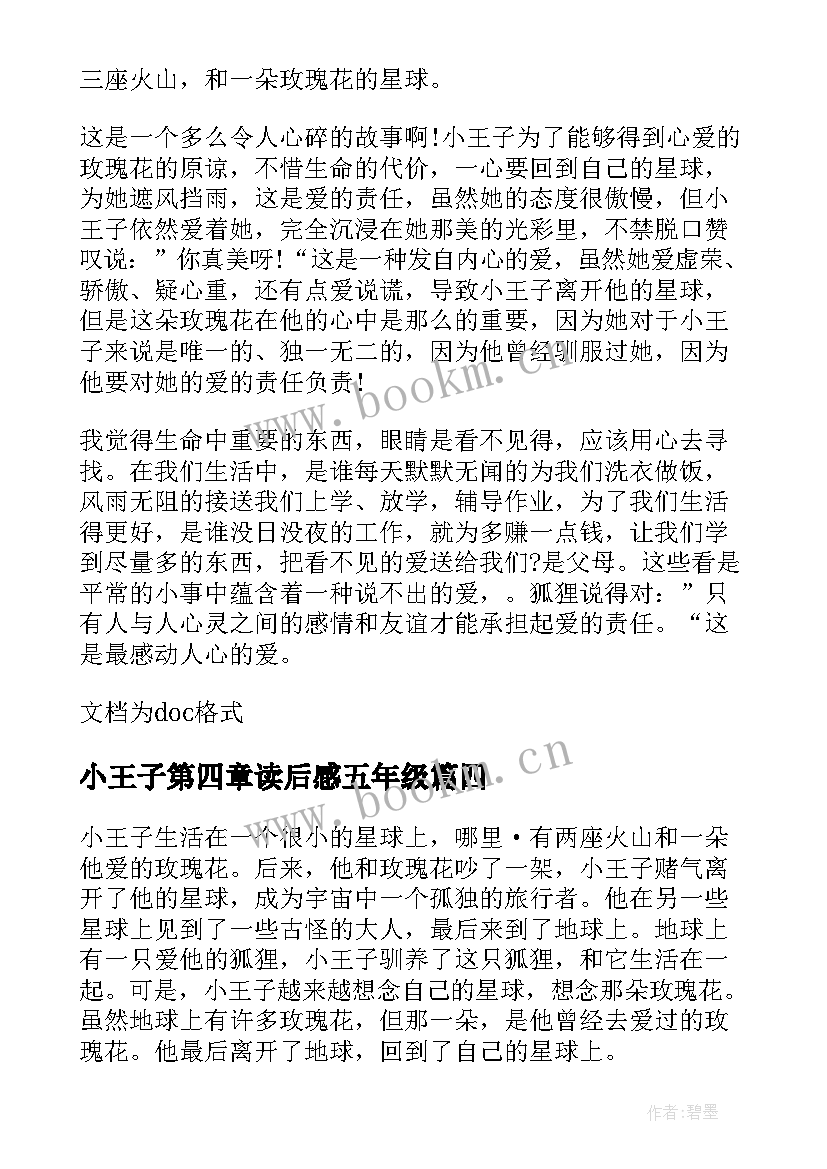 小王子第四章读后感五年级 小王子的五年级读后感(优质8篇)