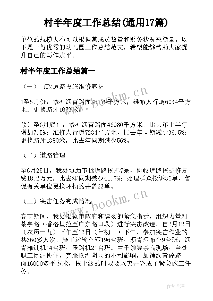 村半年度工作总结(通用17篇)