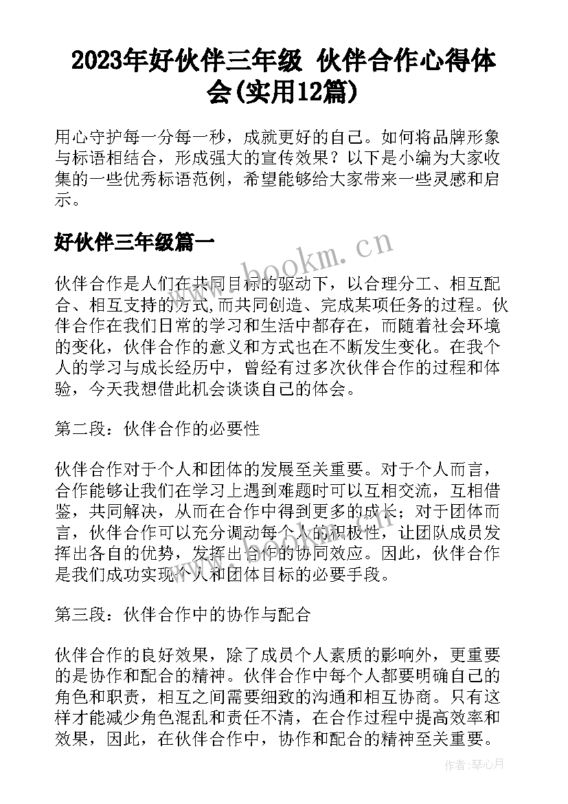 2023年好伙伴三年级 伙伴合作心得体会(实用12篇)